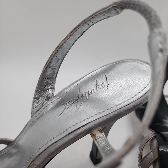 Jacqueline Ferrar Silver High Heel Shoes  Rhinestones Open Toe Size 6.5 M. New - Picture 10 of 12